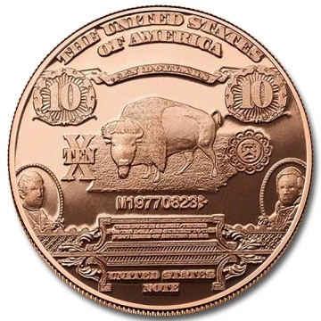 $10 bankovka 1 unce mědi