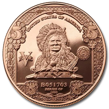$5 bankovka 1 unce mědi