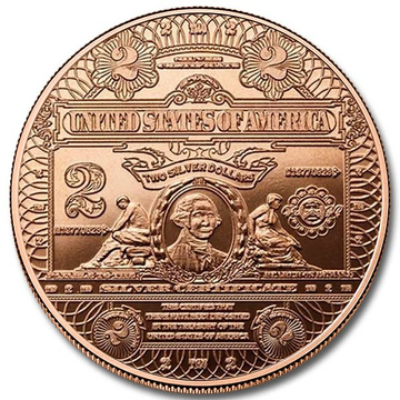 $2 bankovka 1 unce mědi