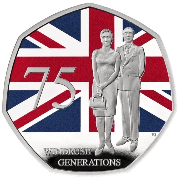 75 Years of the Windrush Generation 50p coloured Silver 2023 Proof