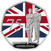 75 Years of the Windrush Generation 50p coloured Silver 2023 Proof 