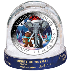 African Wildlife: Somalia Elephant colorized 1 oz Silver 2025 (Snow Globe)