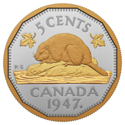 Canada: 1947 Maple Leaf Mark 5-Cent Silver 2023 Gilded Proof Coin 