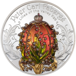 Mongolia: Peter Carl Fabergé -  Lilies of the Valley Egg coloured 2 oz Silver 2025 Gilded Proof 