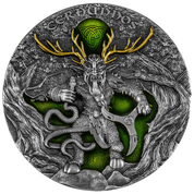 Niue: Cernunnos $5 Silver 2022 Gilded High Relief Antiqued Coin