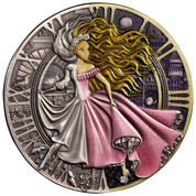 Niue: Fairy Tales - Cinderella coloured $1 Silver 2023 High Relief Antiqued Coin	