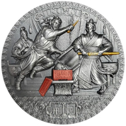 Niue: Famous Assassinations - Jing Ke coloured 2 oz Silver 2022 High Relief Antiqued Gilded Coin