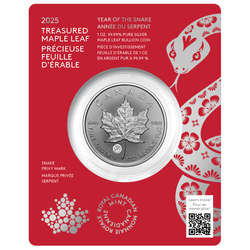 Treasured Canadian Maple Leaf 1 oz Silver 2025 Snake Privy Mark 