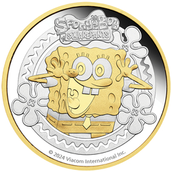 Tuvalu: SpongeBob SquarePants 2 oz Silver 2024 Gilded Proof