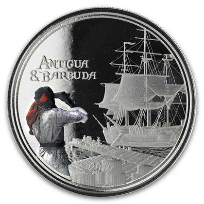 Antigua & Barbuda: Rum Runner kolorowany 1 uncja Srebra 2019 Proof