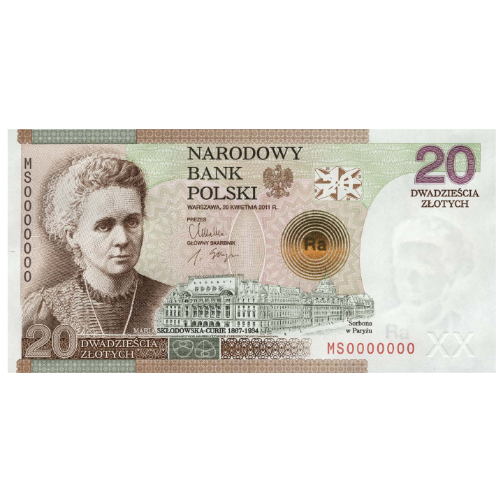 Banknote NBP Maria Skłodowska-Curie 20 zloty 2011