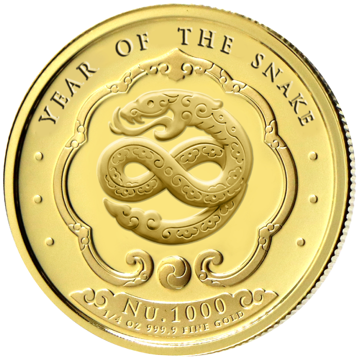 Bhutan: Lunar Year of the Snake coloured 1/4 oz Gold 2025 Proof