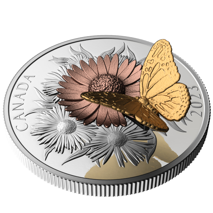 Canada: The Monarch and the Bloom coloured $50 Silver 2023 Gilded Proof Coin