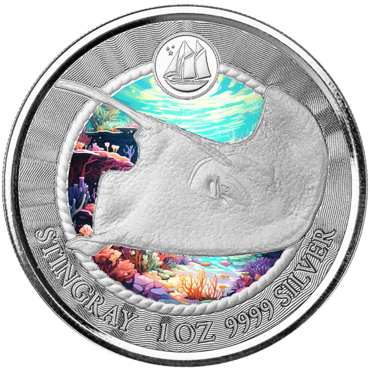 Cayman Islands: Stingray coloured 1 oz Silver 2023 Proof