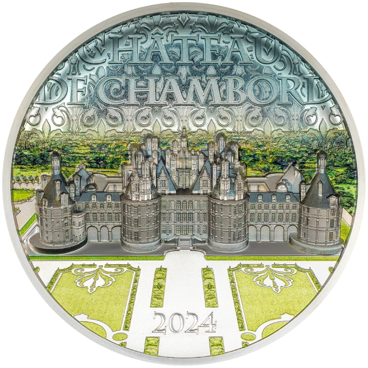 Cook Islands: Château de Chambord coloured 5 oz Silver 2024 Proof Ultra High Relief Coin