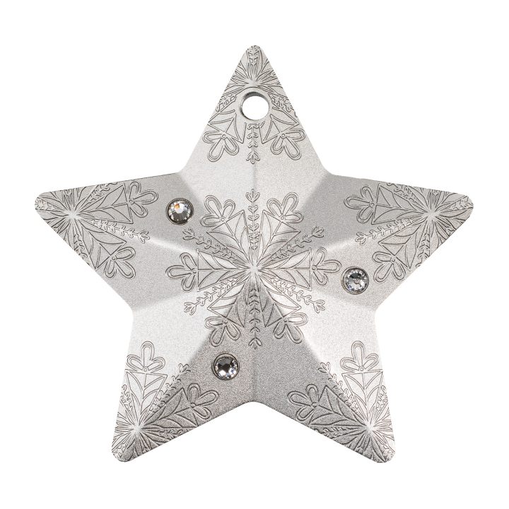 Cook Islands: Holiday Ornament - Snowflake Star 1 oz Silver 2023 Silk Ultra High Relief