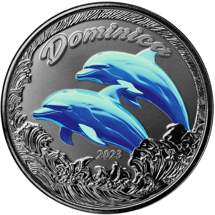 Dominica: Dolphin coloured 1 oz Silver 2023 Proof