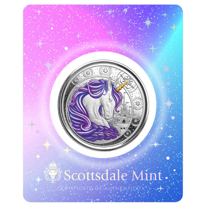 Ghana: Unicorn "Aurora" coloured 1 oz Silver 2023 Proof (coin in card)