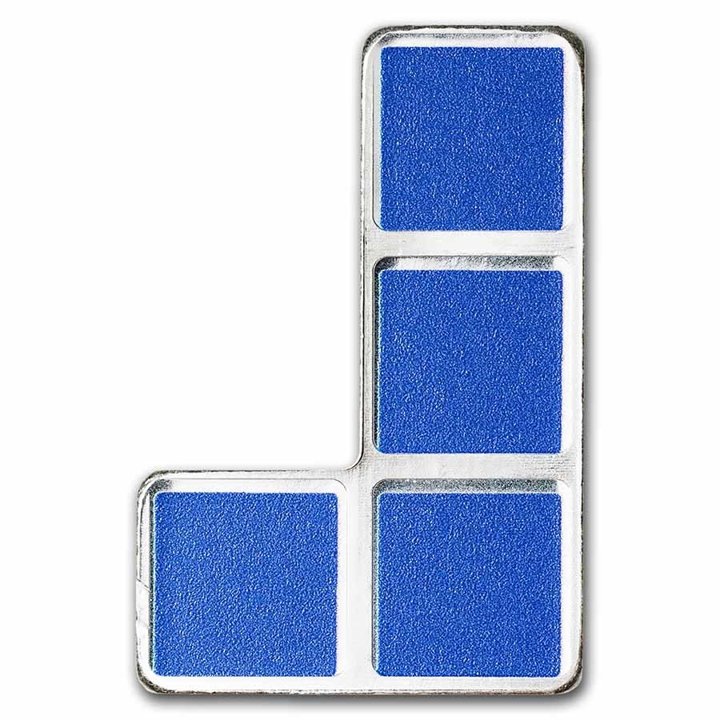 Niue: Tetris - J-Tetrimino Block coloured 1 oz Silver 2023 Coin (blue)