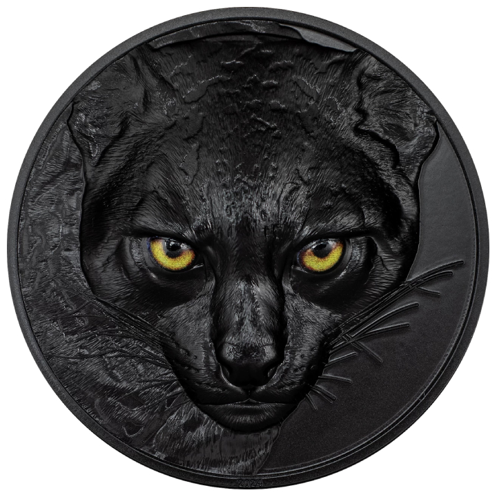 Palau: Hunters by Night - Ocelot coloured 2 oz Silver 2024 Obsidian Black 