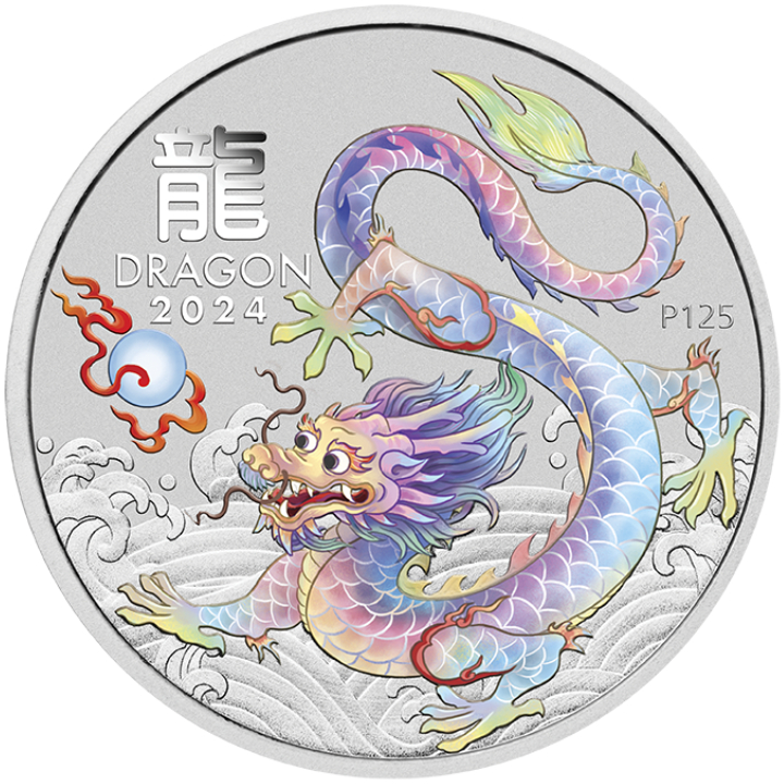 Perth Mint: Lunar III - Year of the Dragon "White Dragon" coloured 1 oz Silver 2024