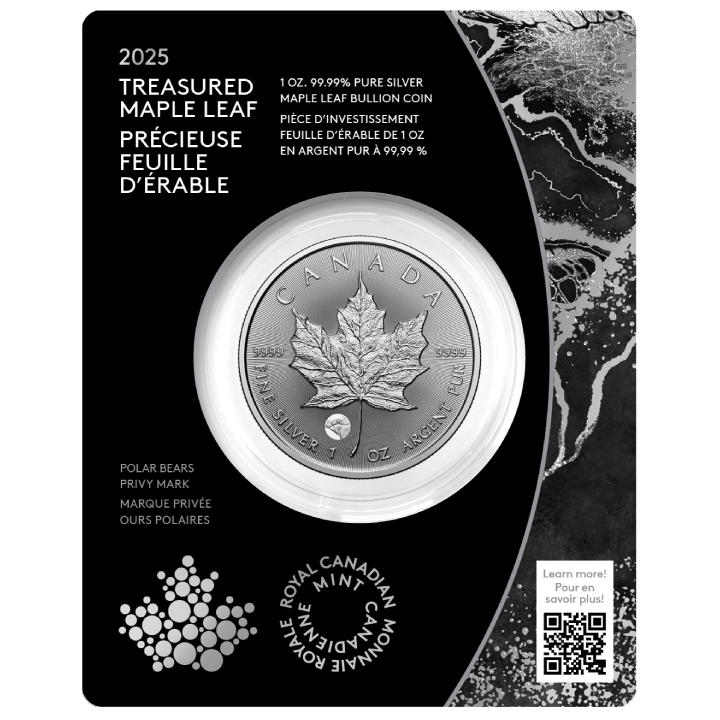 Treasured Canadian Maple Leaf 1 oz Silver 2025 Polar Bear Privy Mark 