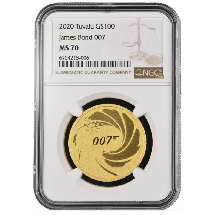 Tuvalu: James Bond 007 1 uncja Złota 2020  MS70 NGC