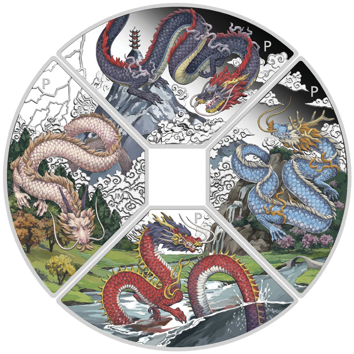 Tuvalu: Year of the Dragon Quadrant Four-Coin Set 1oz Silver 2024 Proof 