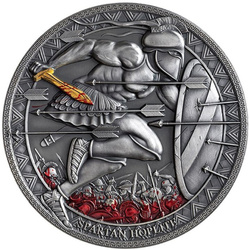 Cameroon: Legendary Warriors - Spartan Hoplite coloured 3 oz Silber 2019 High Relief Antiqued Gilded Coin