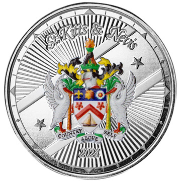 St. Kitts & Nevis: Wappen koloriert 1 Unze Silber 2024 Proof