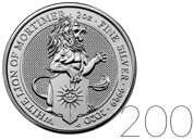 The Queen’s Beasts: The White Lion of Mortimer 2 oz Silber 200 Stück 2020