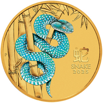 Perth Mint: Lunar III - Jahr der Schlange koloriert 1/10 Unze Gold 2025 