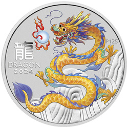 Perth Mint: Lunar III - Year of the Dragon "Yellow Dragon" coloured 1 oz Silver 2024