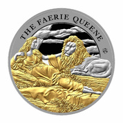 St Helena: Faerie Queene - Una & Lion 2 oz Silber 2023 Gilded Proof Coin