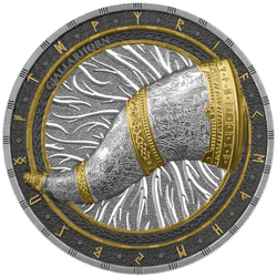  Artefacts: Gjallarhorn coloured 2 oz Silver 2024 Gilded Ultra High Relief