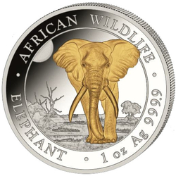 African Wildlife: Somalia Elephant 1 oz Silver 2025 Gilded