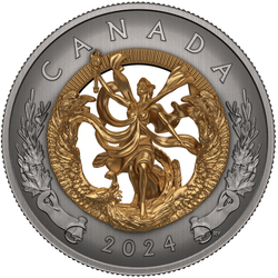 Canada: Allegory of Freedom gold-plated $50 Silver 2024 Antiqued Coin