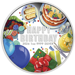 Happy Birthday coloured 1 oz Silver 2024 Proof