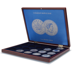 Leuchtturm Presentation mahogani cases Volterra Uno for 20 Maple Leaf 1 oz Silver coins in capsules