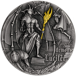 Niue: Angels and Demons - Lucifer 1 oz Silver 2021 GIlded High Relief Antiqued Coin