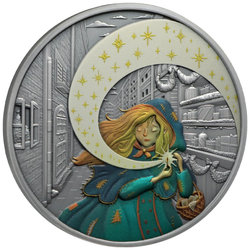 Niue: Fairy Tales - The Little Match Girl coloured $1 Silver 2024 High Relief Antiqued Coin