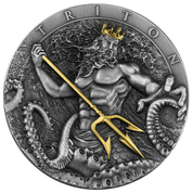 Niue: Triton Gold Plated $5 Silver 2022 High Relief Antiqued Coin