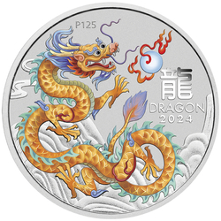 Perth Mint: Lunar III - Year of the Dragon "Golden Dragon" coloured 1/2 oz Silver 2024 