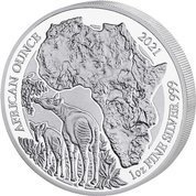 Rwanda: African Ounce - Okapi 1 oz Silver 2021 Proof