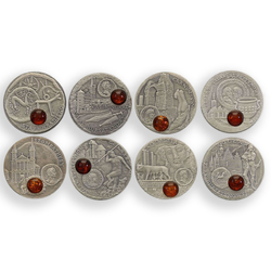 Set of 8 Niue: Amber Route coins oxidized 8 x 1 Dollar Silver 2008-2011