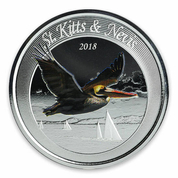 St. Kitts & Nevis: Brown Pelican colored 1 oz Silver 2018 Proof