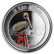 St. Kitts & Nevis: Brown Pelican colored 1 oz Silver 2019 Proof