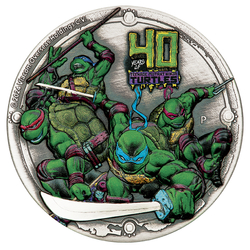 Tuvalu: Teenage Mutant Ninja Turtles - 40th anniversary coloured 2 oz Silver 2024 High Relief Antiqued Coin