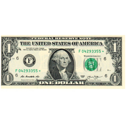 US $1 Banknote (1 U.S. dollar / 1 USD) with an asterisk