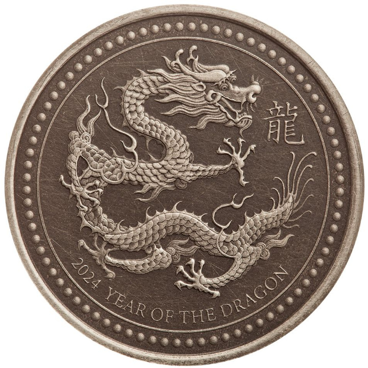 Samoa Year of the Dragon 2 oz Silver 2024 Antiqued Coin www